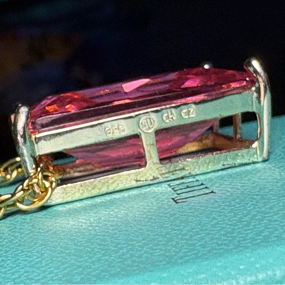 Massive Emerald Cut Pink Tourmaline Sapphire? Pendant 925 Gold Pl 24” GF Chain - Picture 3 of 10